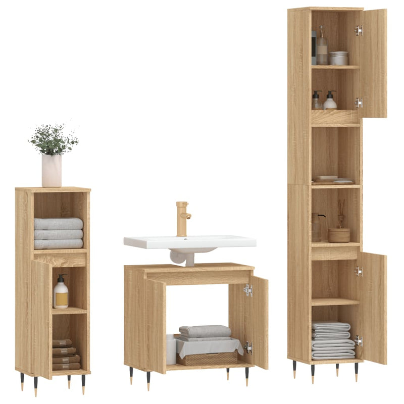 3 Piece Bathroom Furniture Set Sonoma Oak Engineered Wood