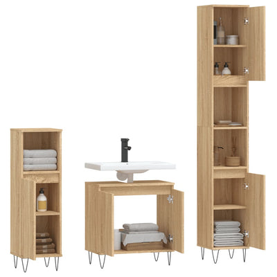 3 Piece Bathroom Furniture Set Sonoma Oak Engineered Wood