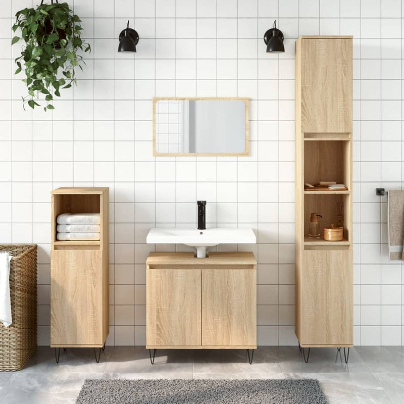 3 Piece Bathroom Furniture Set Sonoma Oak Engineered Wood