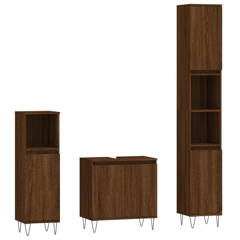 3 Piece Bathroom Furniture Set Brown Oak Engineered Wood