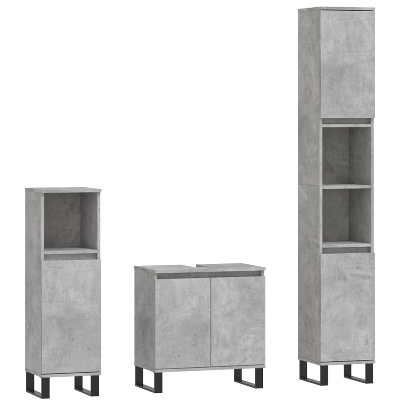 3 Piece Bathroom Furniture Set Concrete Grey Engineered Wood