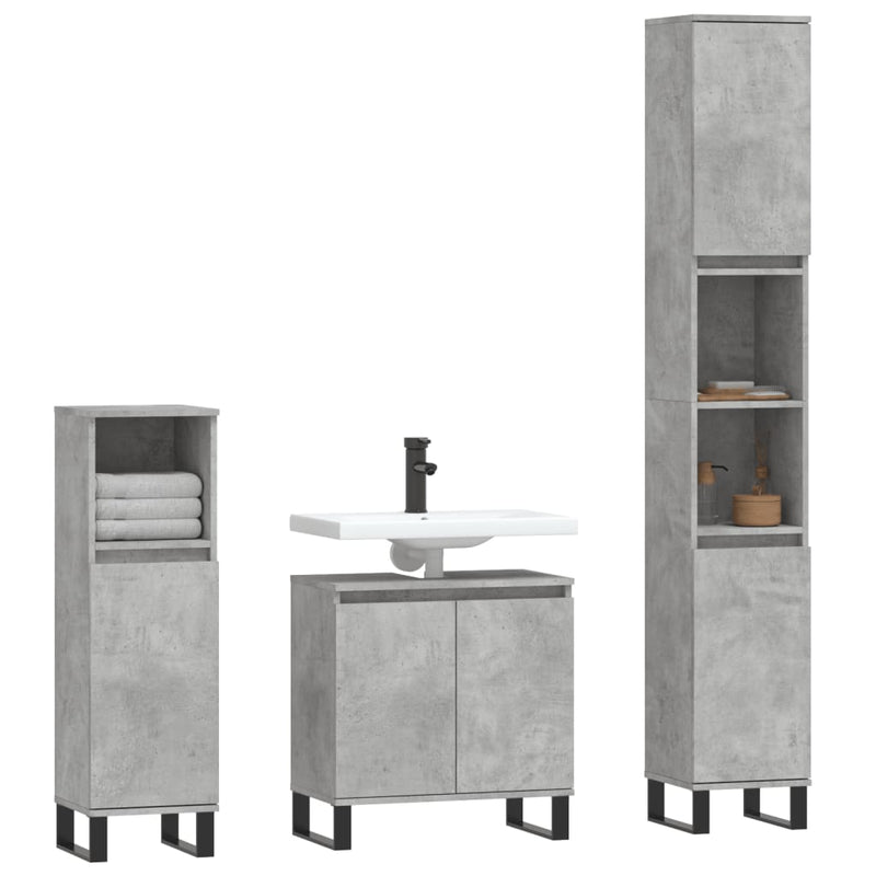 3 Piece Bathroom Furniture Set Concrete Grey Engineered Wood