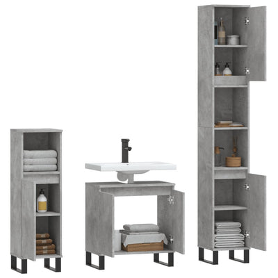 3 Piece Bathroom Furniture Set Concrete Grey Engineered Wood