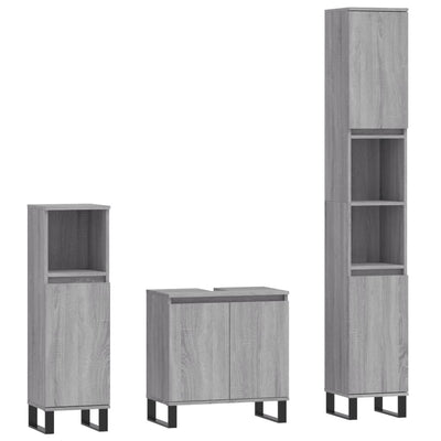 3 Piece Bathroom Furniture Set Grey Sonoma Engineered Wood