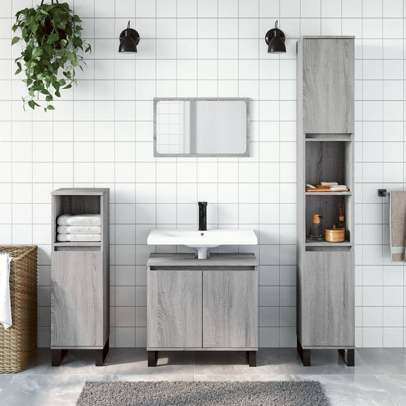 3 Piece Bathroom Furniture Set Grey Sonoma Engineered Wood