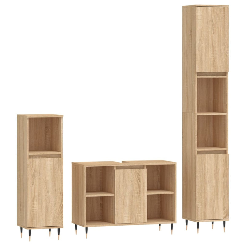 3 Piece Bathroom Furniture Set Sonoma Oak Engineered Wood