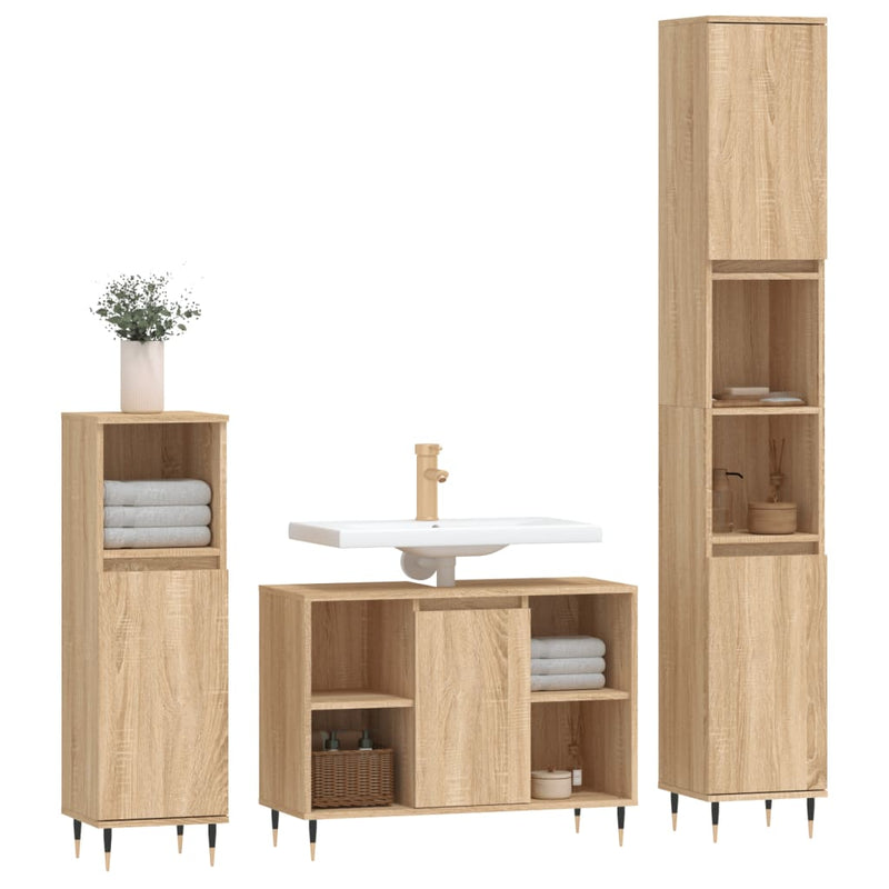 3 Piece Bathroom Furniture Set Sonoma Oak Engineered Wood