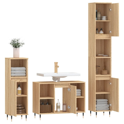 3 Piece Bathroom Furniture Set Sonoma Oak Engineered Wood