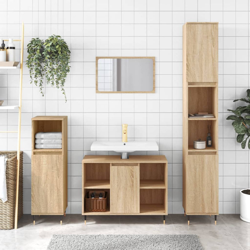 3 Piece Bathroom Furniture Set Sonoma Oak Engineered Wood