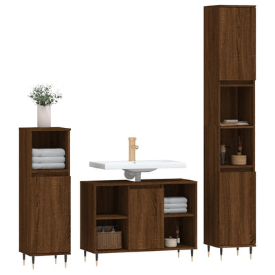 3 Piece Bathroom Furniture Set Brown Oak Engineered Wood