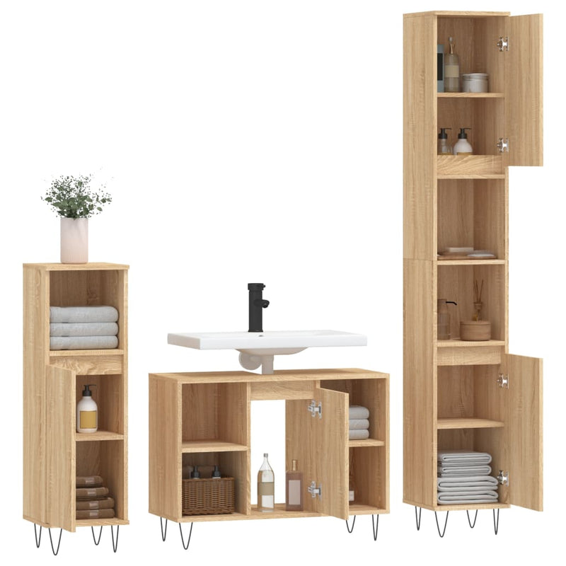 3 Piece Bathroom Furniture Set Sonoma Oak Engineered Wood