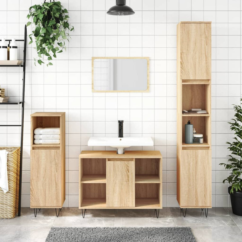 3 Piece Bathroom Furniture Set Sonoma Oak Engineered Wood