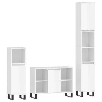 3 Piece Bathroom Furniture Set High Gloss White Engineered Wood