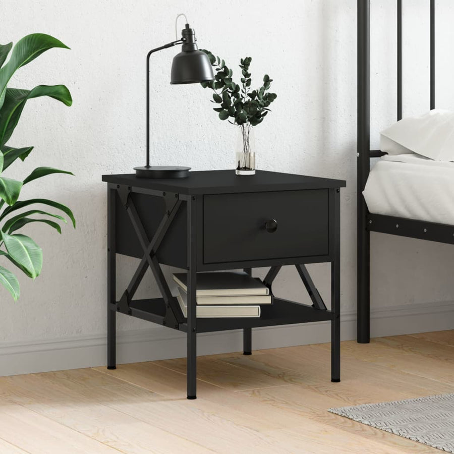 vidaXL Bedside Table Black 40x42x45 cm Engineered Wood 1