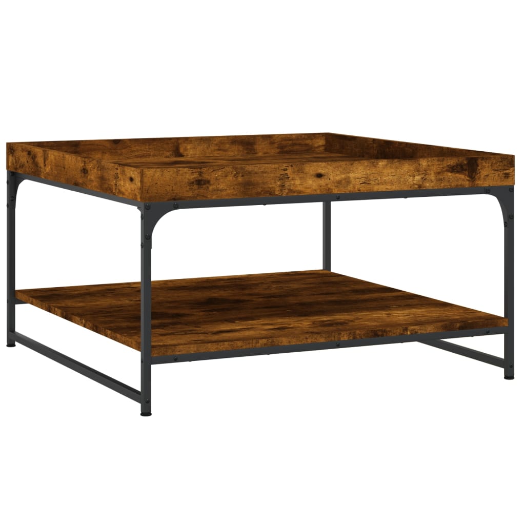 vidaXL Coffee Table Smoked Oak 80x80x45 cm Engineered Wood and Iron 2