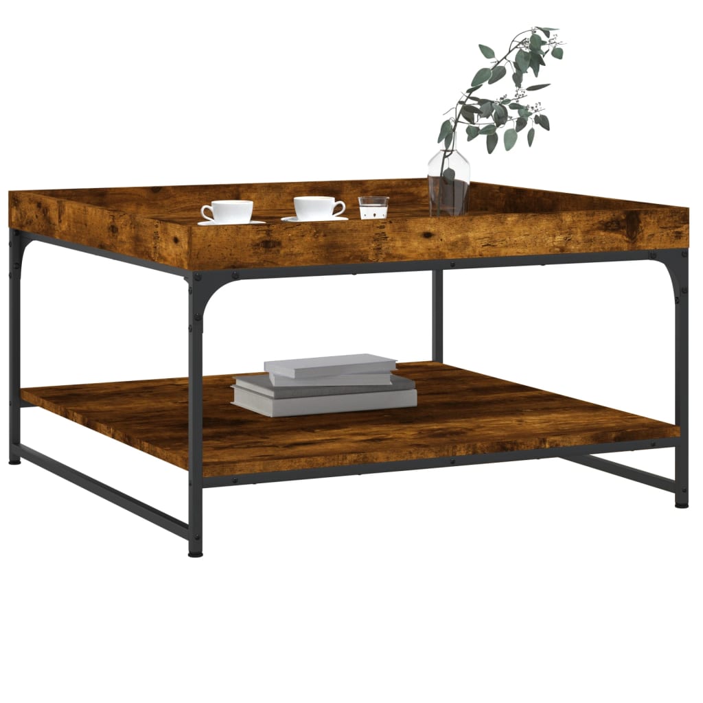 vidaXL Coffee Table Smoked Oak 80x80x45 cm Engineered Wood and Iron 3