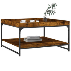 vidaXL Coffee Table Smoked Oak 80x80x45 cm Engineered Wood and Iron 3