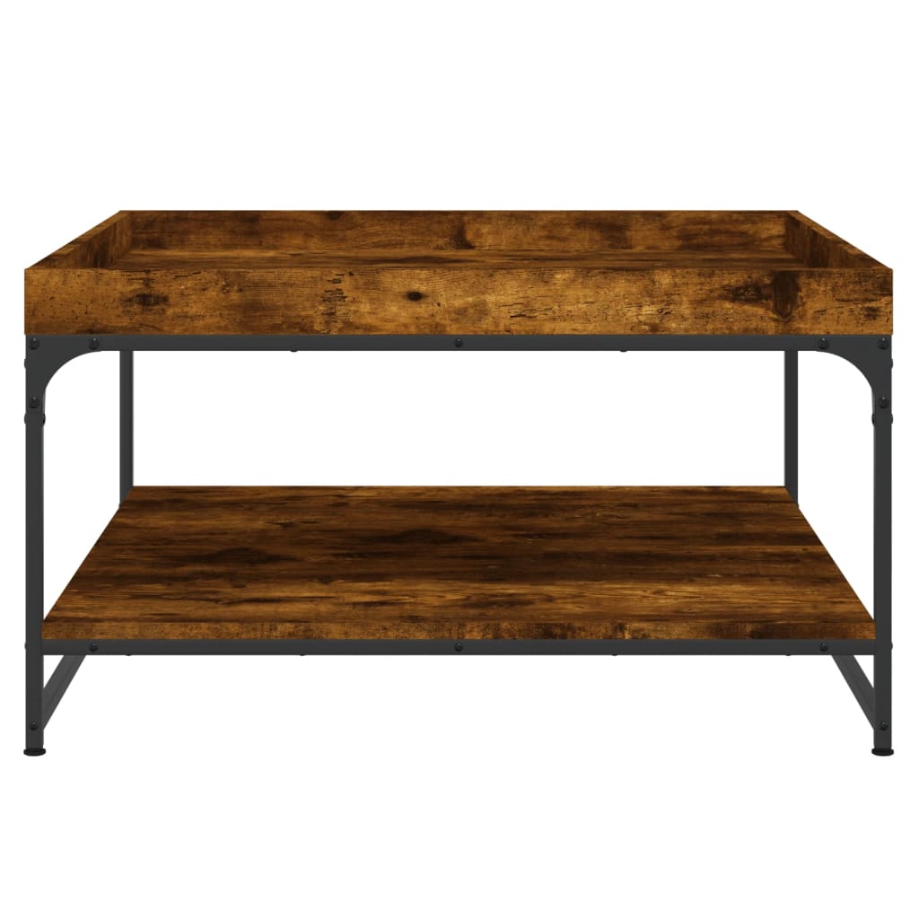 vidaXL Coffee Table Smoked Oak 80x80x45 cm Engineered Wood and Iron 4