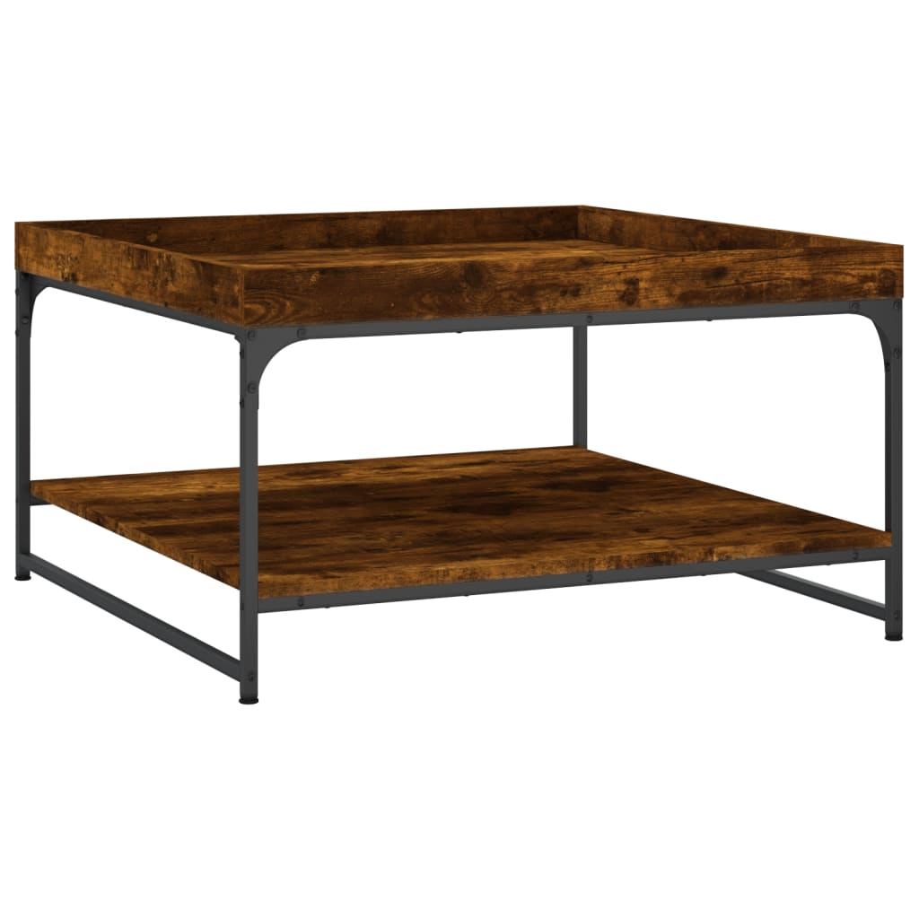 vidaXL Coffee Table Smoked Oak 80x80x45 cm Engineered Wood and Iron 6