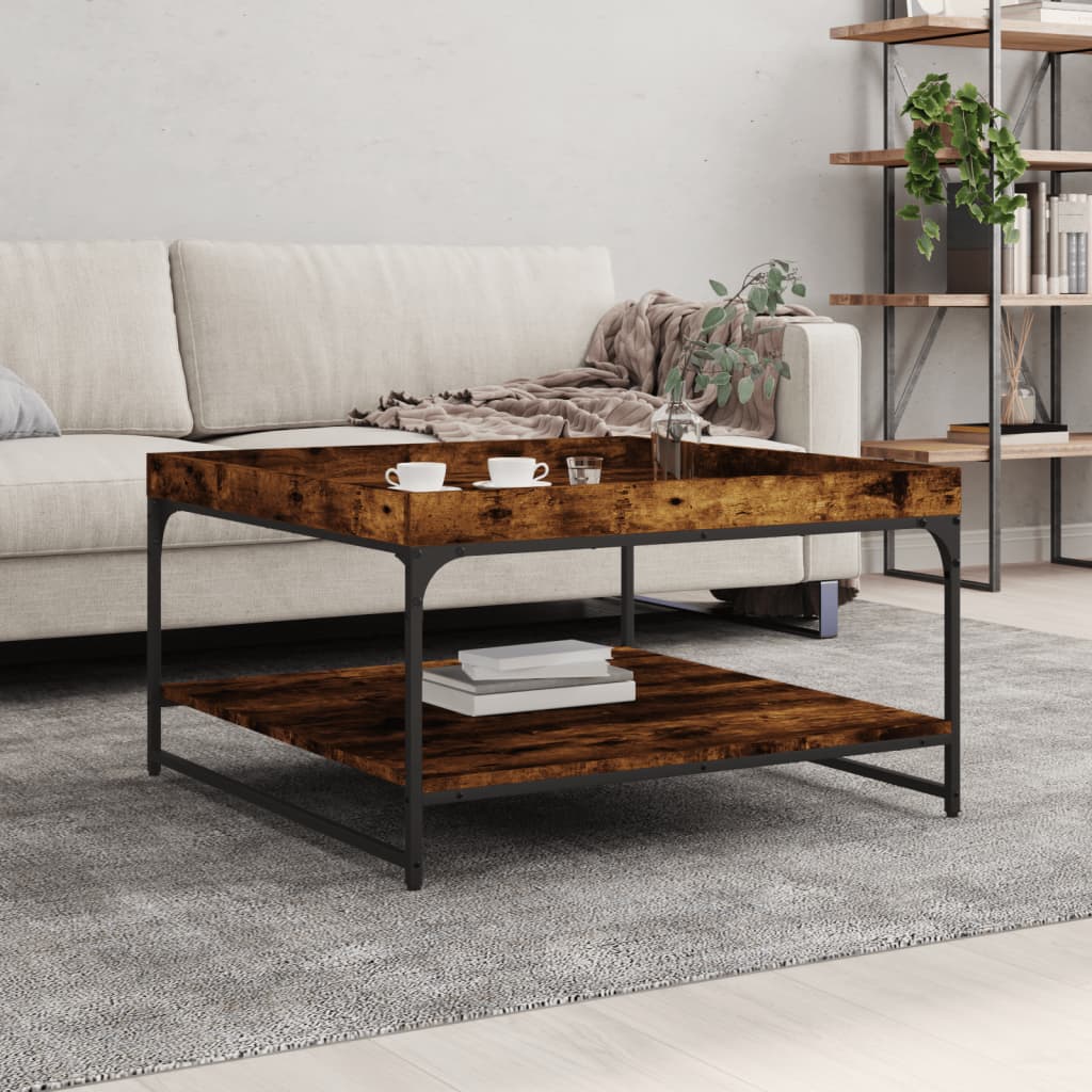 vidaXL Coffee Table Smoked Oak 80x80x45 cm Engineered Wood and Iron 1