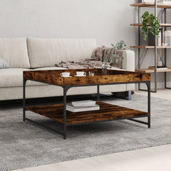 vidaXL Coffee Table Smoked Oak 80x80x45 cm Engineered Wood and Iron 1