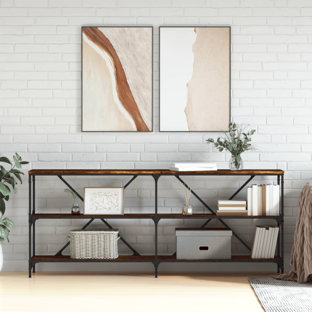 Console Table 180x30x75 cm Engineered Wood and Iron Smoked oak