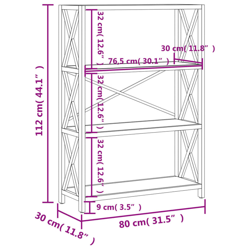 4-Tier Shelf 80x30x112 cm Solid Wood Oak