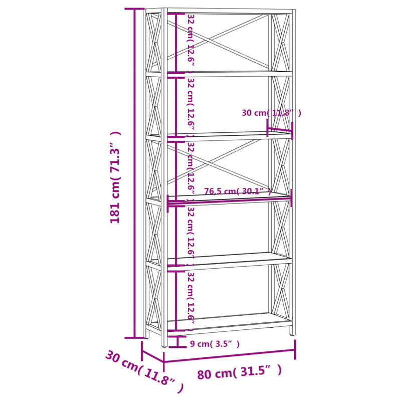 6-Tier Shelf 80x30x181 cm Solid Wood Oak