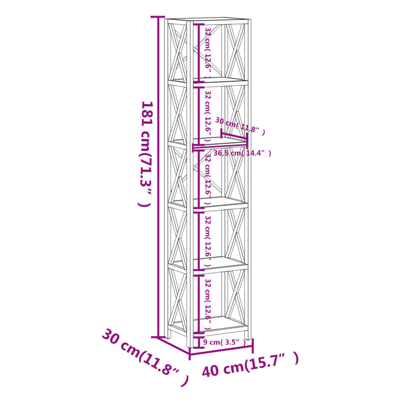 6-Tier Shelf 40x30x181 cm Solid Wood Oak