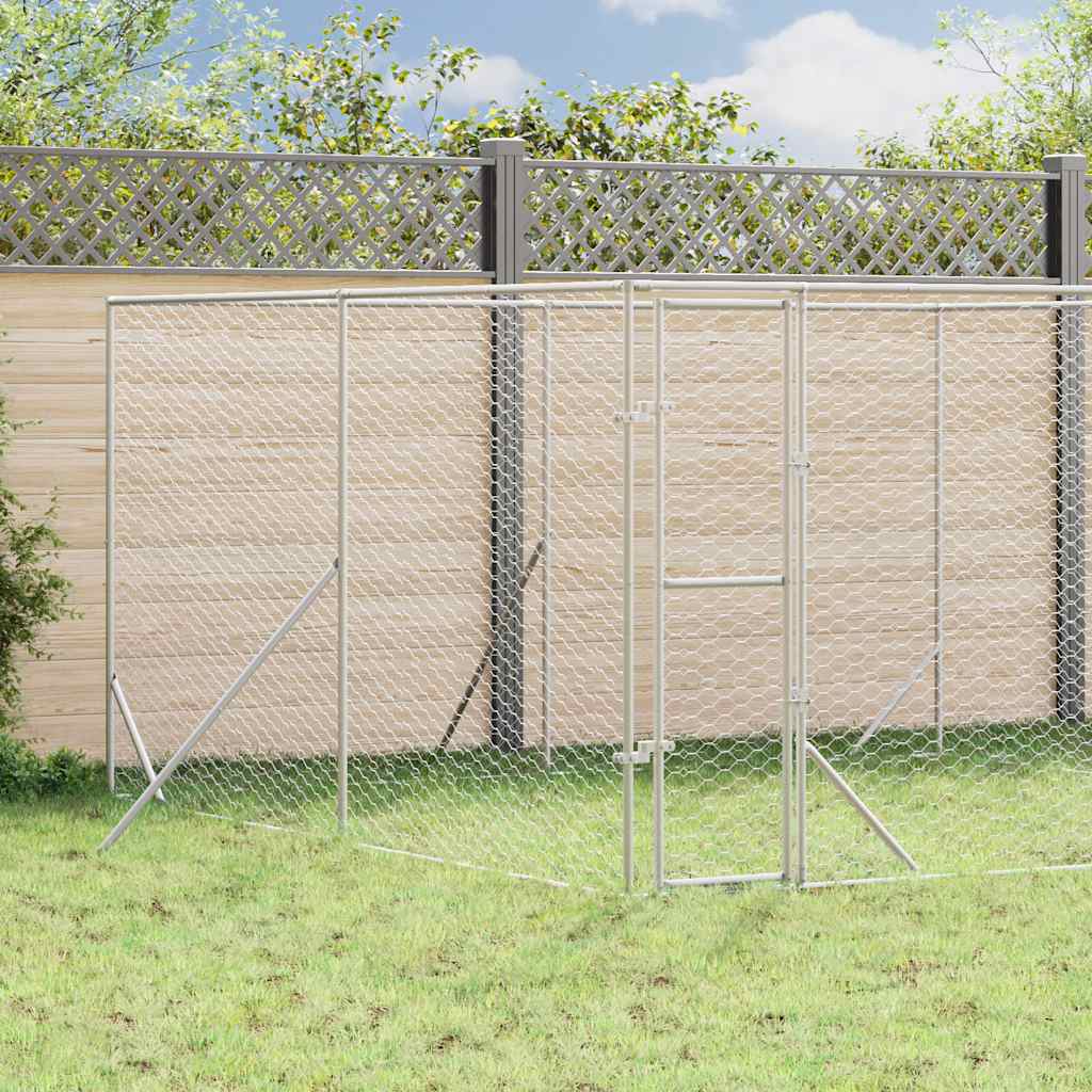 Outdoor Dog Kennel Silver Galvanised Steel 4 m 4 m