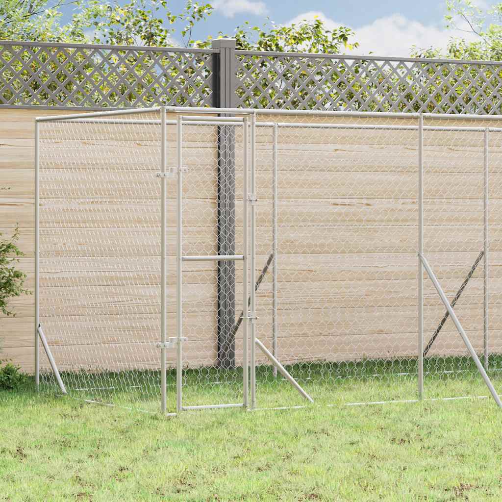 Outdoor Dog Kennel Silver Galvanised Steel 6 m 2 m