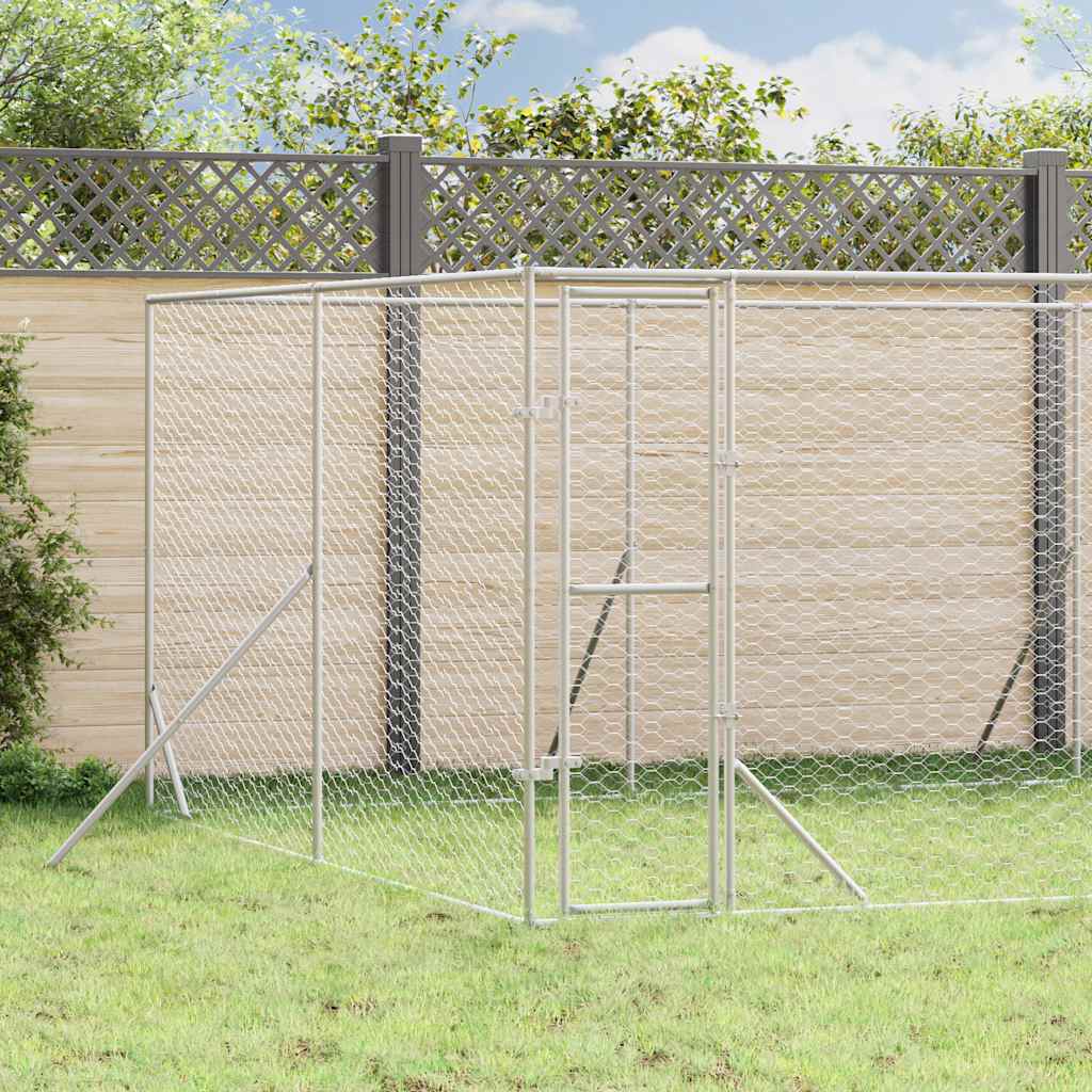 Outdoor Dog Kennel Silver Galvanised Steel 8 m 12 m
