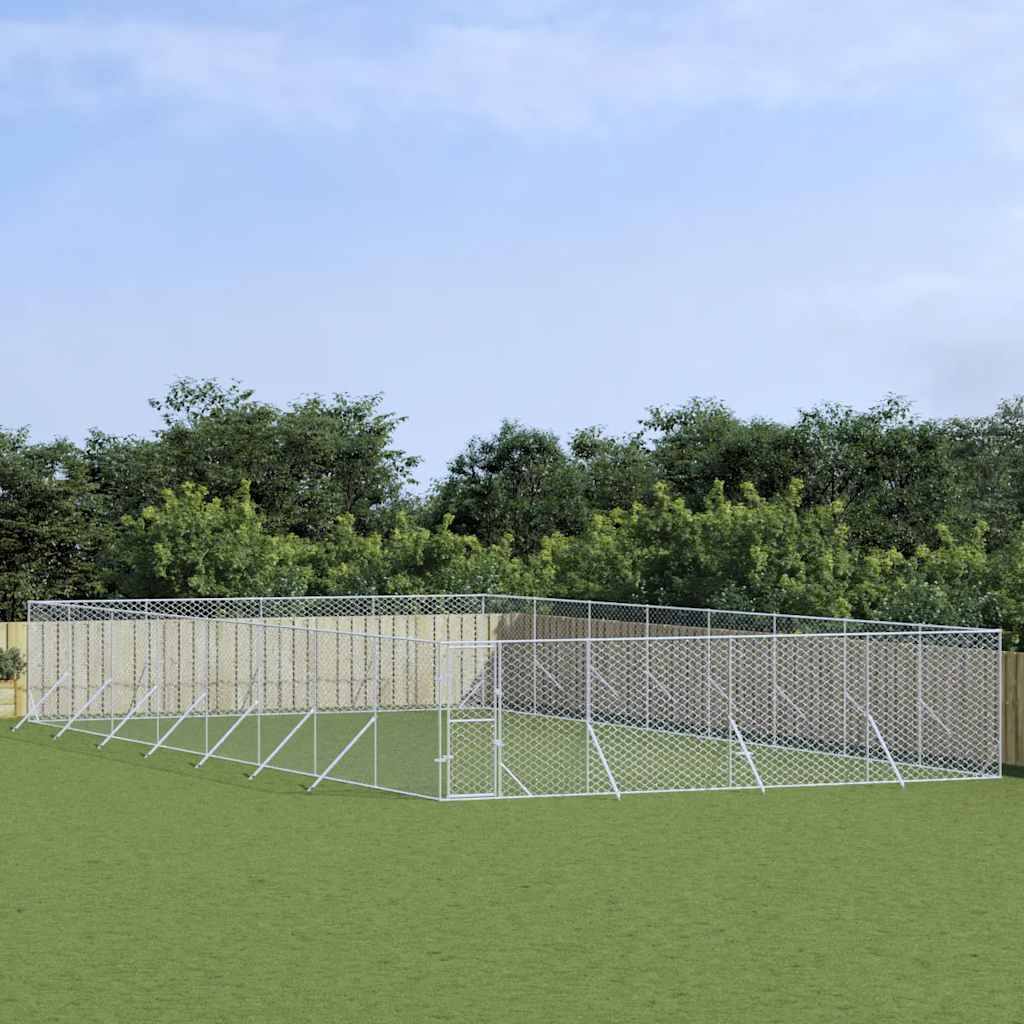 Outdoor Dog Kennel Silver Galvanised Steel 8 m 16 m