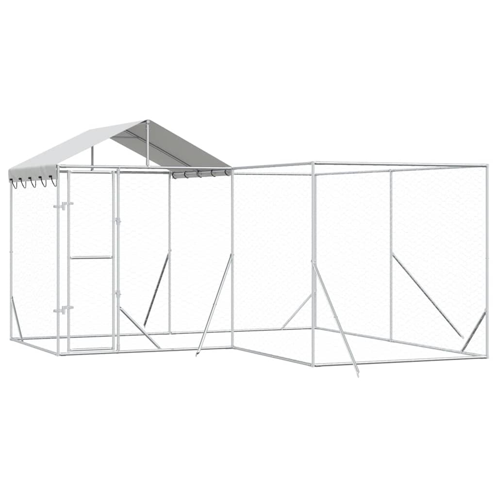 Outdoor Dog Kennel with Roof Silver Galvanised Steel 4 m 4 m