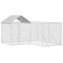 Outdoor Dog Kennel with Roof Silver Galvanised Steel 4 m 4 m