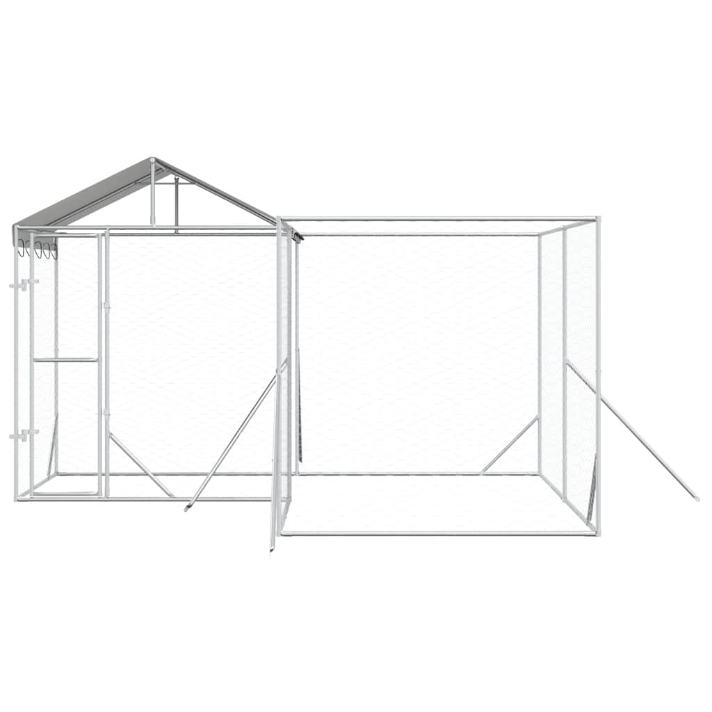 Outdoor Dog Kennel with Roof Silver Galvanised Steel 4 m 4 m