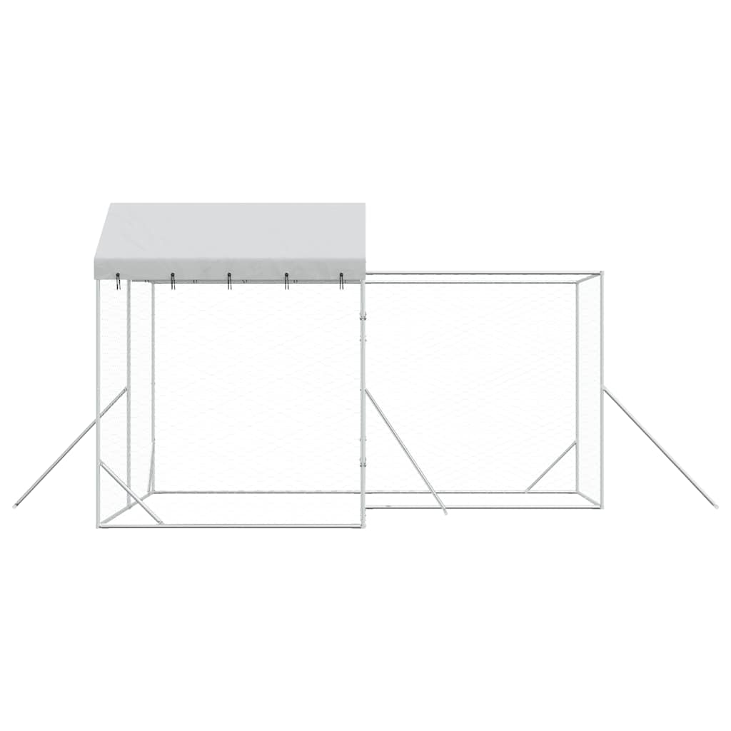 Outdoor Dog Kennel with Roof Silver Galvanised Steel 4 m 4 m