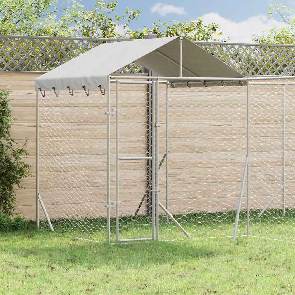 Outdoor Dog Kennel with Roof Silver Galvanised Steel 4 m 4 m