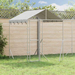 Outdoor Dog Kennel with Roof Silver Galvanised Steel 4 m 4 m