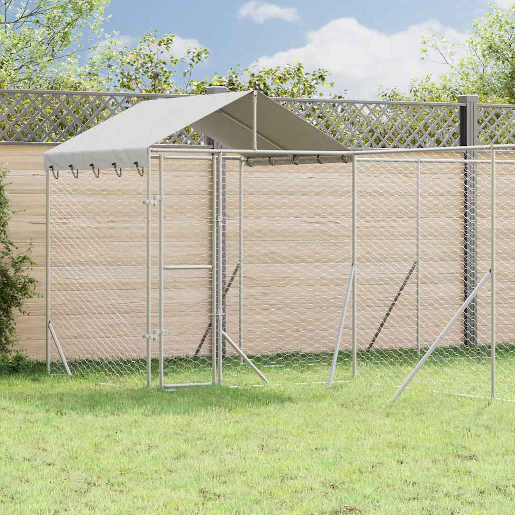 Outdoor Dog Kennel with Roof Silver Galvanised Steel 6 m 6 m