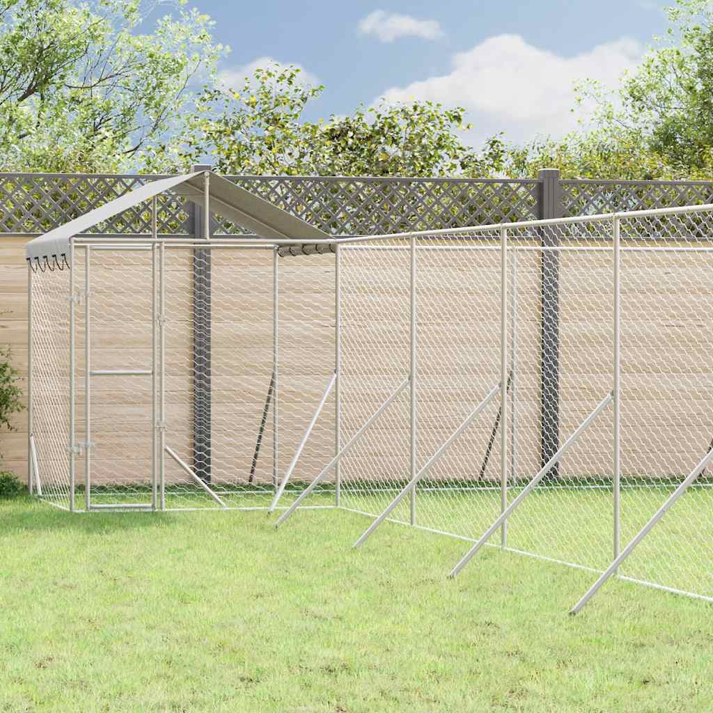 Outdoor Dog Kennel with Roof Silver Galvanised Steel 12 m 12 m