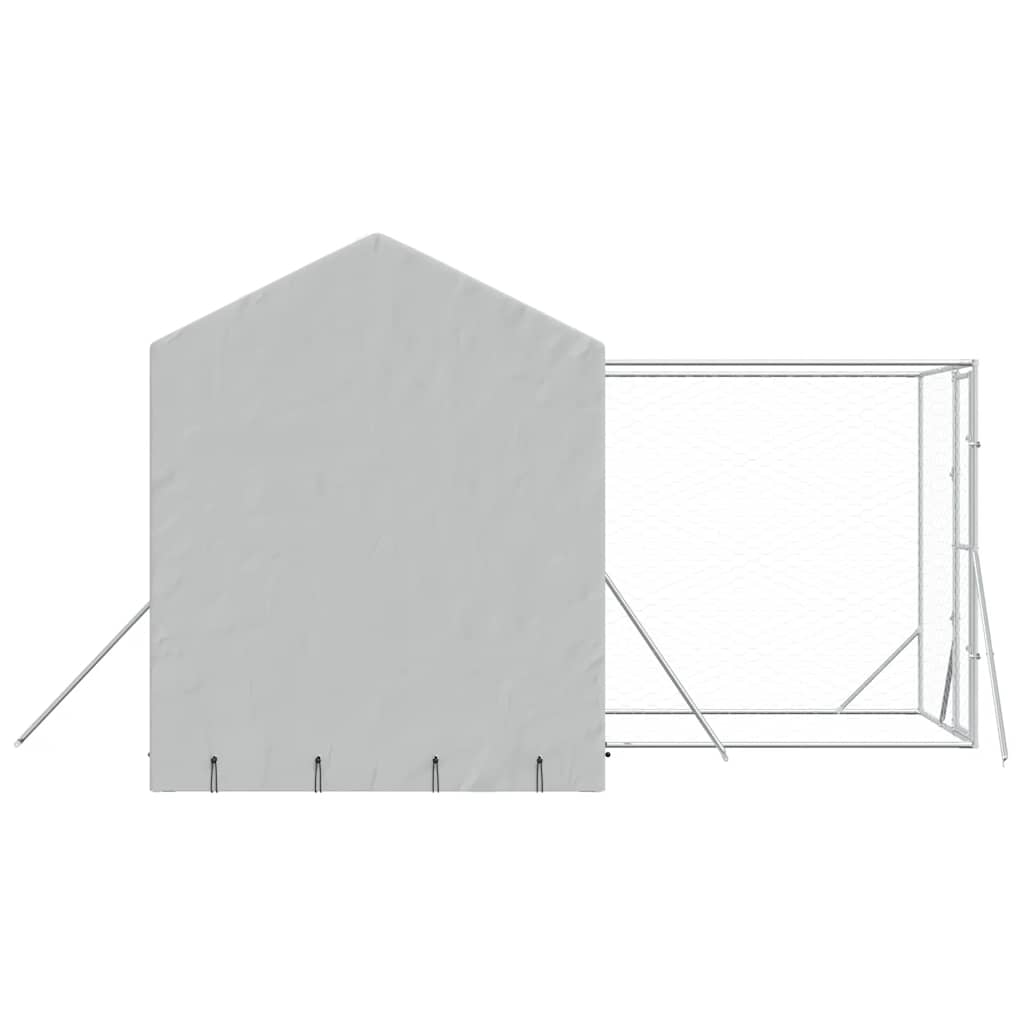Outdoor Dog Kennel with Roof Silver Galvanised Steel 4 m 4 m