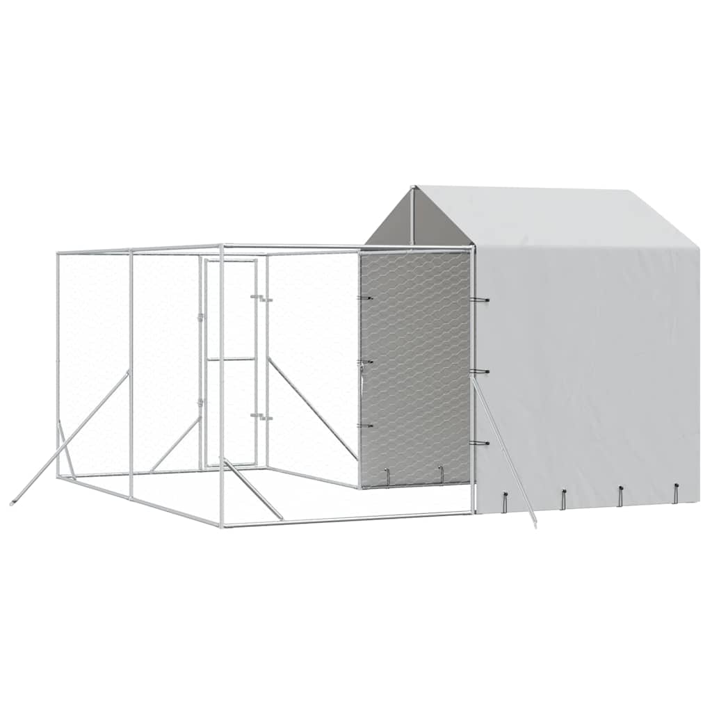 Outdoor Dog Kennel with Roof Silver Galvanised Steel 4 m 4 m