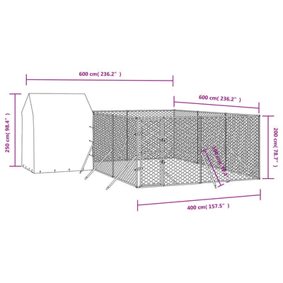 Outdoor Dog Kennel with Roof Silver 6x6x2.5 m Galvanised Steel