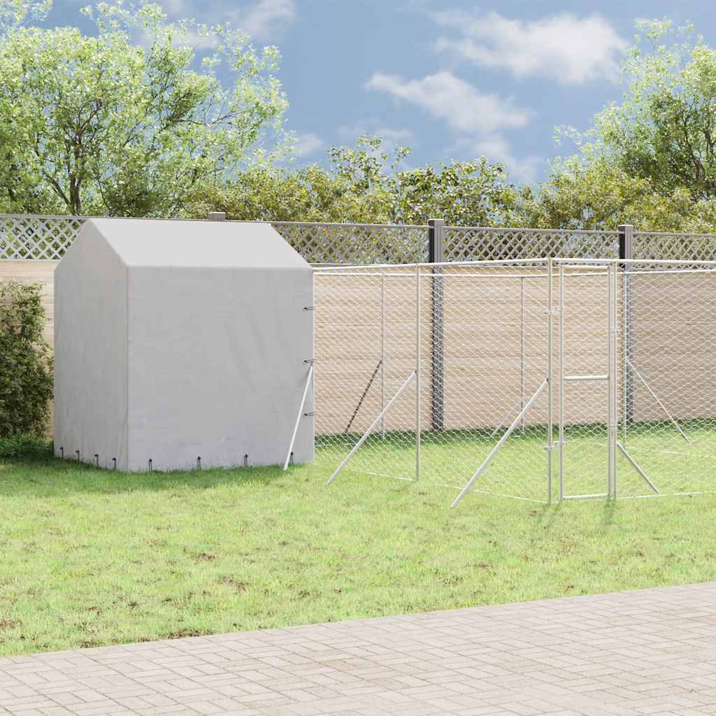 Outdoor Dog Kennel with Roof Silver Galvanised Steel 6 m 6 m