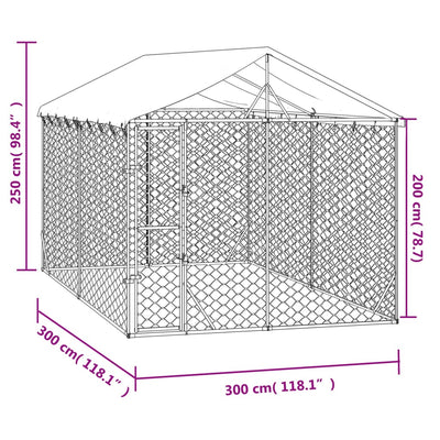 Outdoor Dog Kennel with Roof Silver 3x3x2.5 m Galvanised Steel