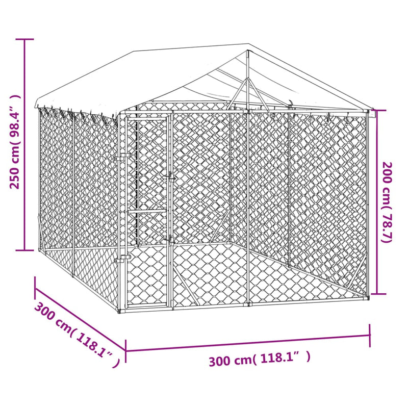 Outdoor Dog Kennel with Roof Silver 3x3x2.5 m Galvanised Steel