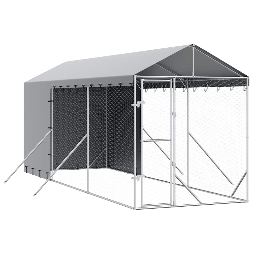 Outdoor Dog Kennel with Roof Silver 2x6x2,5 m Galvanised Steel 2 x 6 x 2.5 m