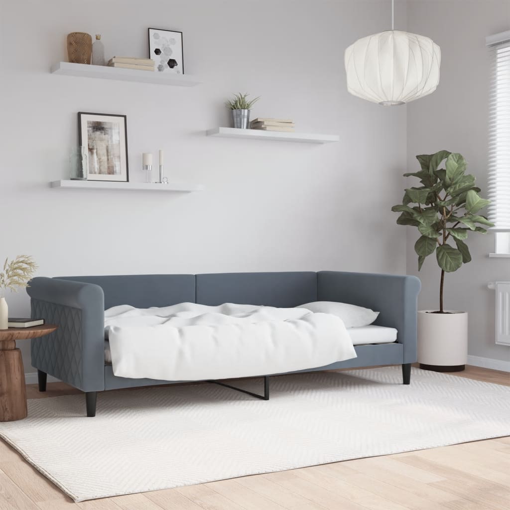 Day Bed 90x190 cm Velvet Dark grey Without mattress