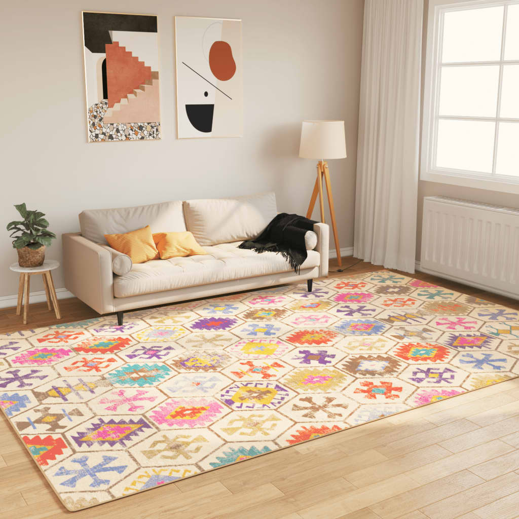 vidaXL Rug Washable Multicolour Blue and White